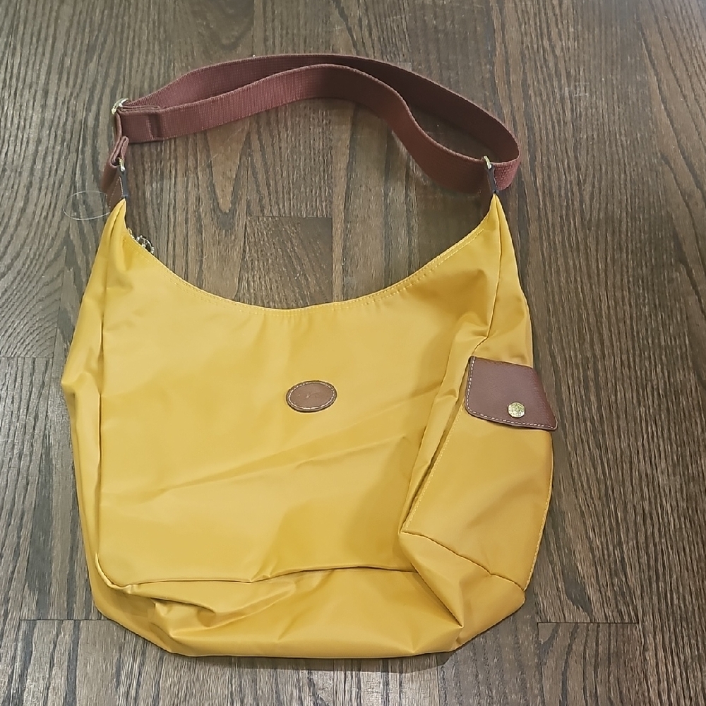 Longchamp Mustard Hobo Bag with Chestnut Trim